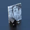 Home Living Supplies Gray Square Decor Black House Model and Silver Jar on Blue Background