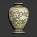 Traditional Blue And Gold Vase With Intricate Patterns And Painted Figures