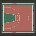 Fenced Outdoor Basketball Court With Green Pink Surface Lighting Poles And Hoop