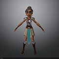 Fantasy Female Warrior Character In Silver Armor With Blue Beige Dress And Brown Boots