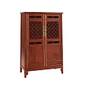 Traditional Wooden Decorative Cabinet With Carved Lattice Doors And Brass Handles