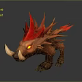 3D Monster Character Model With Red Spiky Mane Yellow Glowing Eyes And White Tusks