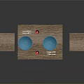 Wooden Dining Table Set With Chairs Blue Plates Red Cups And Cutlery