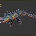 Fierce 3D Game and Movie Monster Character With Blue Orange Skin Spiked Back Open Mouth