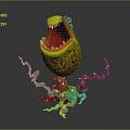Carnivorous Plant Open Mouth Red Interior Sharp Teeth Green Yellow Spotted Exterior Vines Red Pot