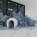 Glacier Themed Exhibition Space With White Arch And Marble Floor Design