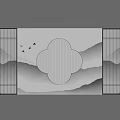 Traditional Chinese Decorative Wall Featuring Clover Hollow Design Mountain Pattern And Flying Birds