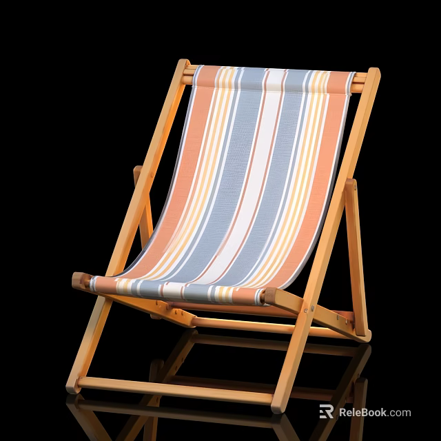 Colorful Striped Wooden Folding Deck Chair With Sturdy Wooden Frame 3d model 
