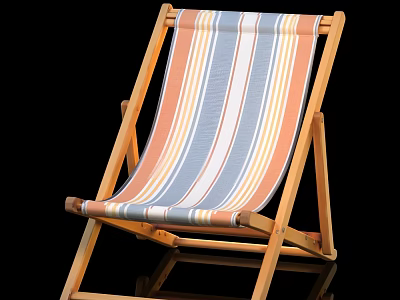 Colorful Striped Wooden Folding Deck Chair With Sturdy Wooden Frame 3d model