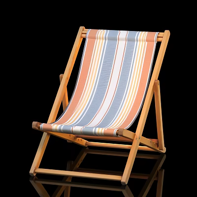 Colorful Striped Wooden Folding Deck Chair With Sturdy Wooden Frame 3d model