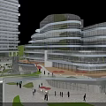 Modern High Rise Office Building Exterior With Glass Curtain Wall And Greenery