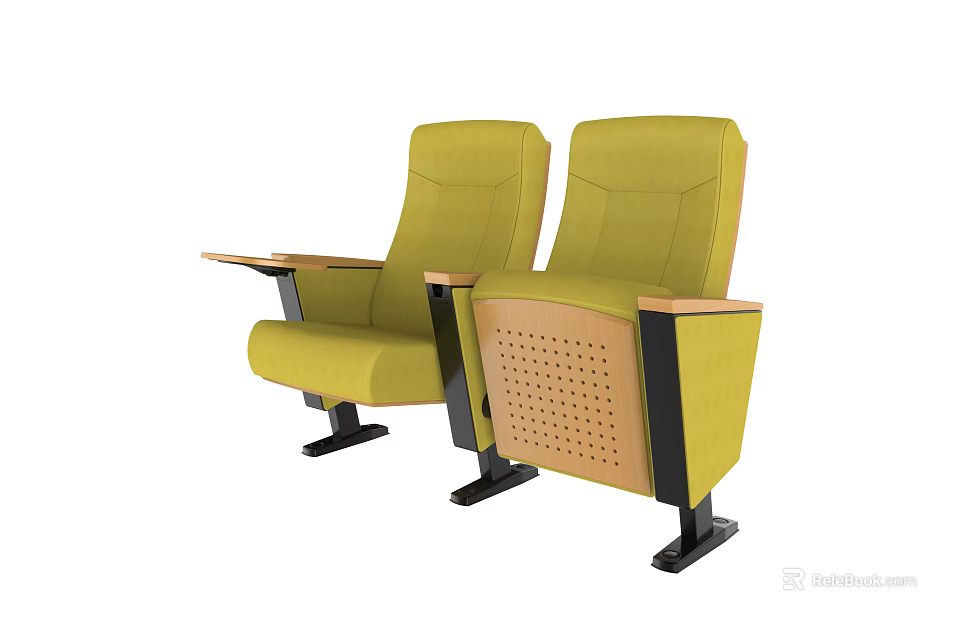 Yellow Single Sofa With Wooden Armrests Black Base And Modern Comfortable Design 3d model 