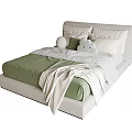 Modern Double Bed With Green Bedding White Sheets And Soft Plush Pillows 3d model