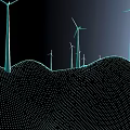 Modern Wind Turbine Structures On Mountainous Terrain With Digital Grid Design 3d model
