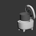 White Kitchen Rice Cooker With Open Lid And Black Inner Pot Measuring Marks