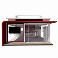 Modern Bus Station With Red Curved Design Glass Doors And Display Elements