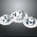 Celestial Orb Models with Blue Black Patterns on White Circular Bases for Space