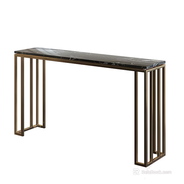 Modern Console Table With Black Marble Top And Gold Metal Frame 3d model