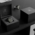 Chanel Watch in Open Black Box with Closed Box on Dark Table 3d model