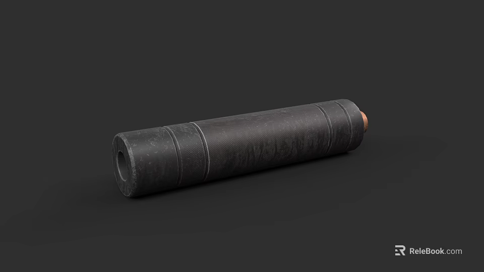 Black Cylindrical Artillery Shell With Brass Tip Military Weapon Design 3d model 