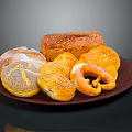 Assorted Breads with Crusty Loaves Croissants and Pretzels on Wooden Platter