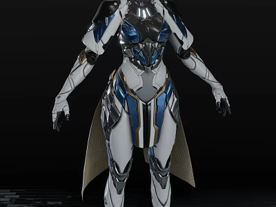 Futuristic Game Movie Female Character In White Blue Cybernetic Armored Suit With Sleek Design 3d model