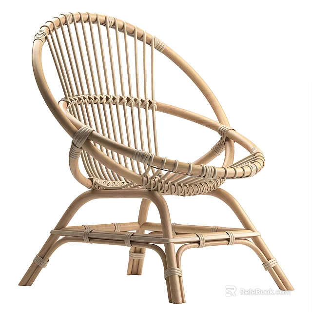 Rattan Leisure Chair with Woven Seat and Curved Armrests Modern Minimalist Design 3d model 