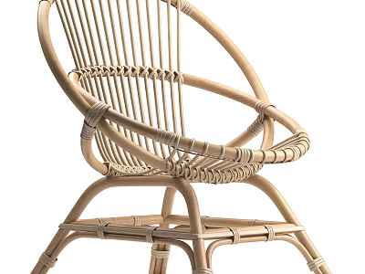 Rattan Leisure Chair with Woven Seat and Curved Armrests Modern Minimalist Design 3d model