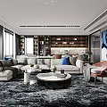 Elegant Modern Living Dining Room Interior With Sofa Coffee Table Artwork And Bookshelves