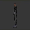 Stylish Black Tracksuit With White Logo Purple Gloves And Sneakers