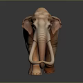 Realistic Brown Elephant With Long Tusks Standing On Gray Background With Reflection