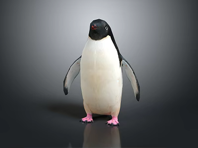 Adorable Penguin With Black And White Feathers And Pink Feet Standing On Dark Background 3d model