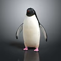 Adorable Penguin With Black And White Feathers And Pink Feet Standing On Dark Background