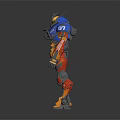 Game Movie Robot Character With Blue Orange Armor And Spiked Mechanical Design