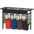 Public Facility Garbage Sorting Station Featuring Colorful Trash Bins Canopy And Information Boards 3d model