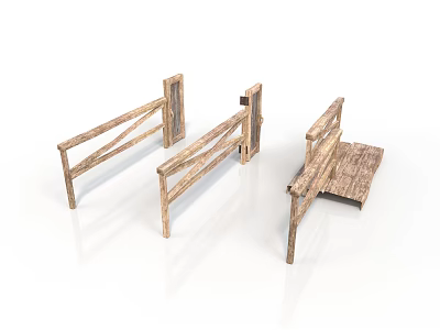 Wooden Scenery Components With Fence Panels And Small Platform Structure 3d model
