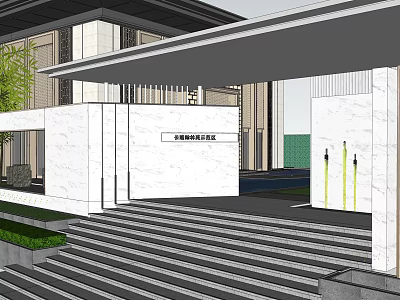 Modern Garden Landscape Design With Marble Walls Steps Green Plants And Fountains 3d model