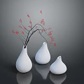 Elegant White Ceramic Vases With Red Flower Branches For Home Decor 3d model