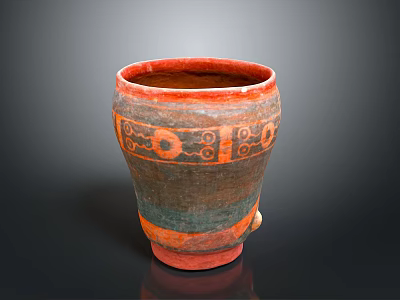 Hand Carved Ceramic Jar Sculpture With Red Brown Geometric Decorative Patterns 3d model