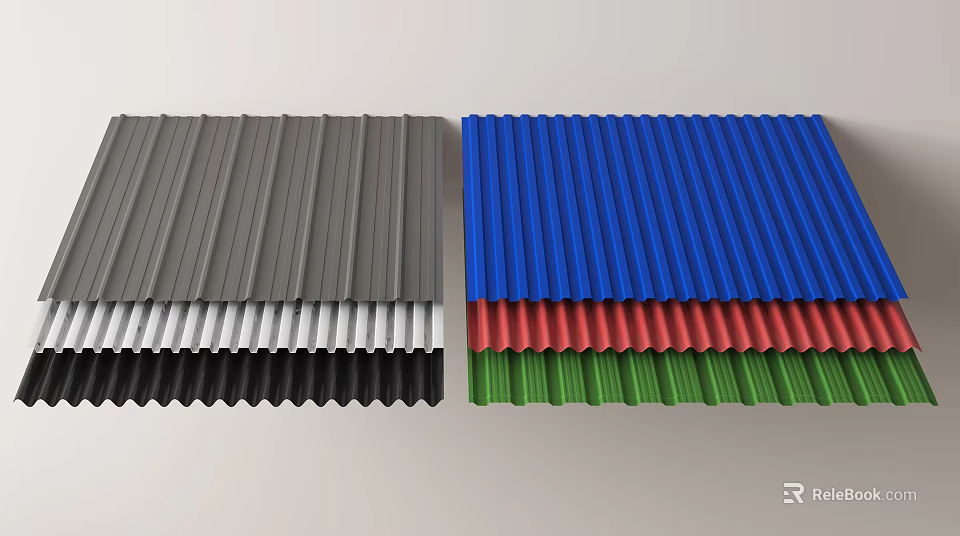 Colorful Corrugated Building Sheets With Gray Blue Red Green For Roofing Applications 3d model 