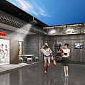 Traditional Chinese Community Courtyard With Brick Walls Tiled Roof And TV Screen