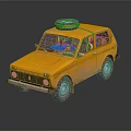 Yellow Retro SUV with Spare Tire on Roof and Classic Body Design