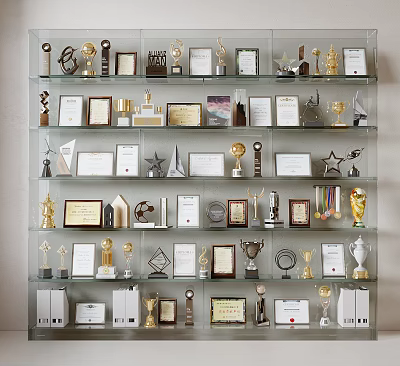 Multi Tier Display Cabinet Shelves Holding Trophies Medals Certificates And Awards 3d model