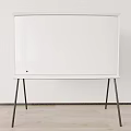 Modern Standing Whiteboard Display Setup With White Background And Wooden Floor