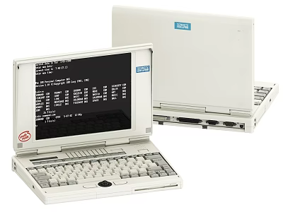 Vintage DSI Laptop With Open Screen Showing Command Line Display And White Case 3d model