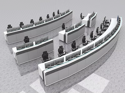 Curved Office Desk And Chair Set In Multiple Arrangement For Modern Workspace 3d model
