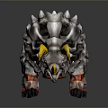 Transparent Monster Model With Yellow Long Horns On Dark Background And Reflection