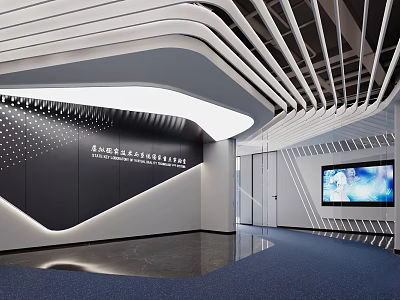 Modern Exhibition Hall Interior With Stylish Ceiling Design And LED Screen 3d model