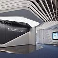 Modern Exhibition Hall Interior With Stylish Ceiling Design And LED Screen