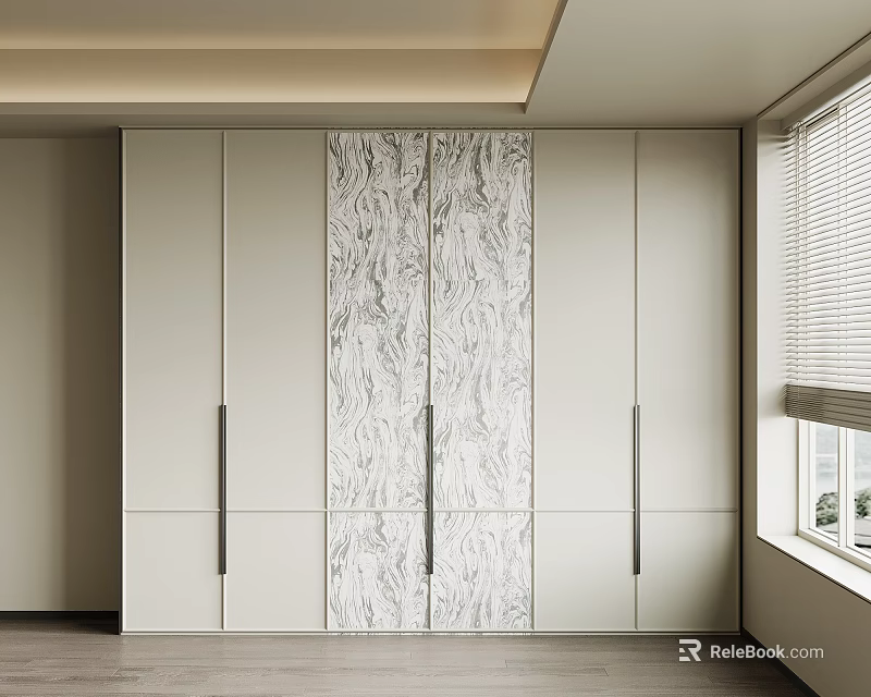 Modern Wardrobe Interior Design With White Cabinet Doors And Marble Pattern 3d model 